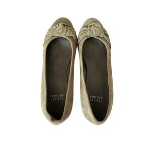 Stuart Weitzman Olive Suede Knot Ballet Wedge Flats Studded Toe Size 7.5